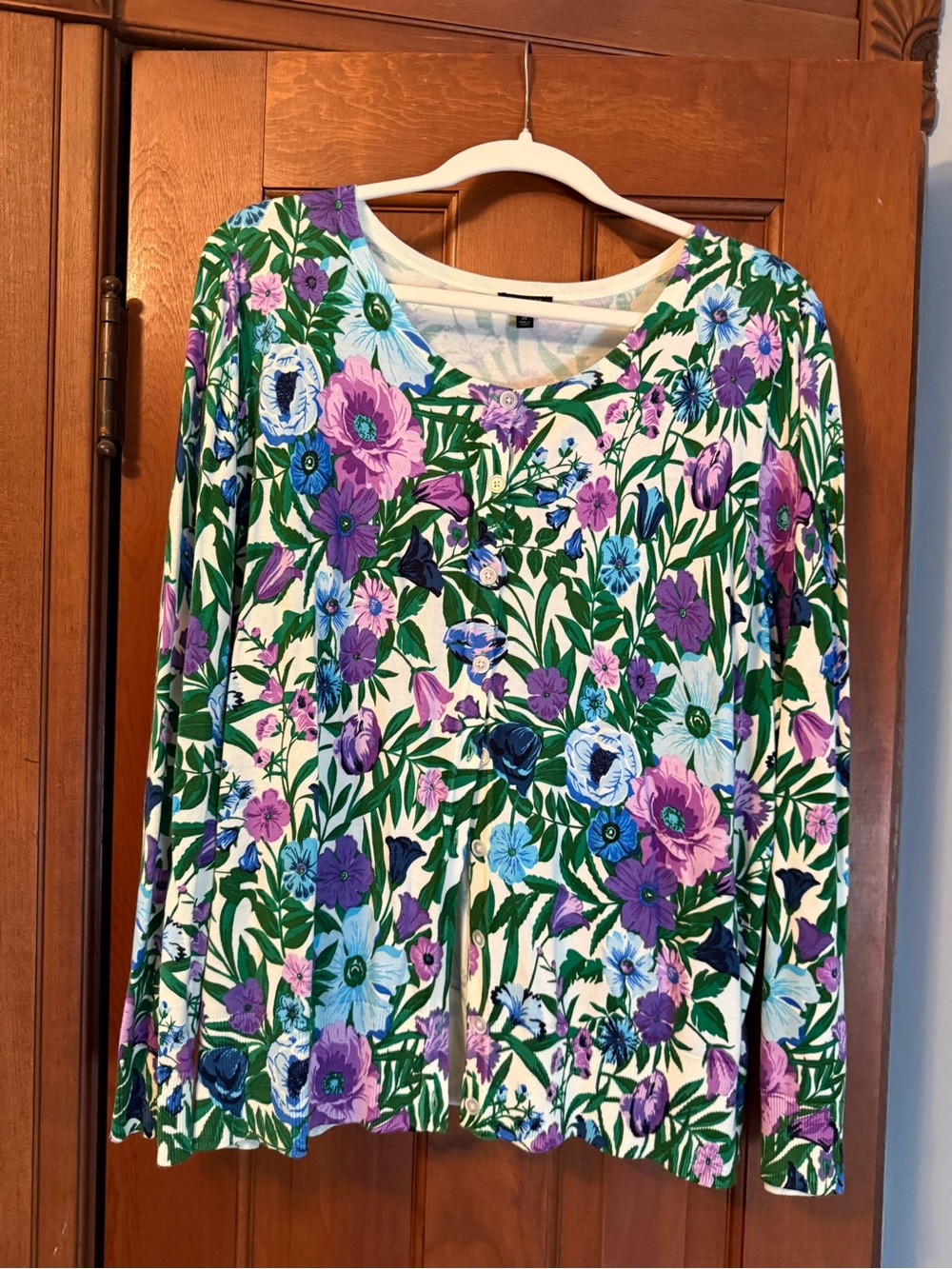 Talbots Floral Cardigan in Cream, Green, Purple, Blue